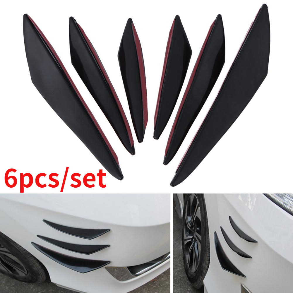 6pcs Universal Black Carbon Fiber Car Styling Accessories Front Bumper Lip Rubber Fin Splitter Spoiler Canard Valence Sticker