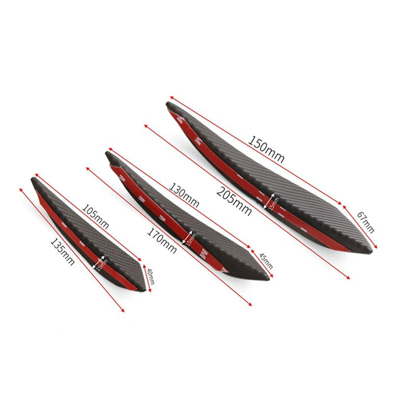 6pcs Universal Black Carbon Fiber Car Styling Accessories Front Bumper Lip Rubber Fin Splitter Spoiler Canard Valence Sticker