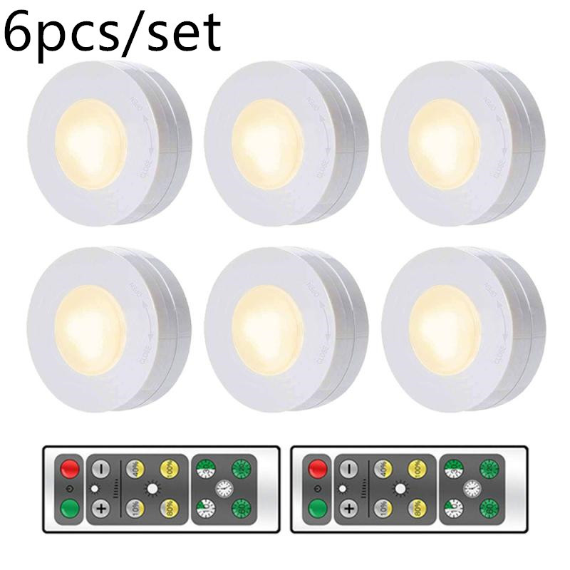 Wireless LED Puck Light Kitchen Under Cabinet Lighting with Remote Control Battery Powered Dimmable  Wardrobe Closet Night Light