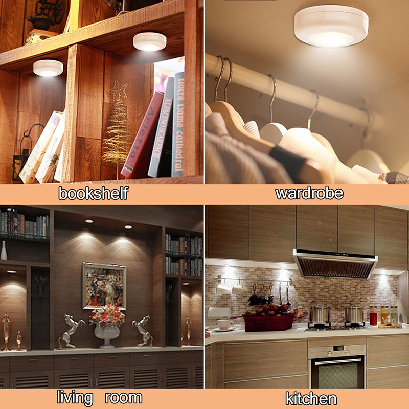 Wireless LED Puck Light Kitchen Under Cabinet Lighting with Remote Control Battery Powered Dimmable  Wardrobe Closet Night Light