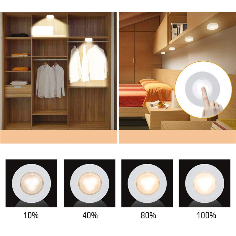 Wireless LED Puck Light Kitchen Under Cabinet Lighting with Remote Control Battery Powered Dimmable  Wardrobe Closet Night Light