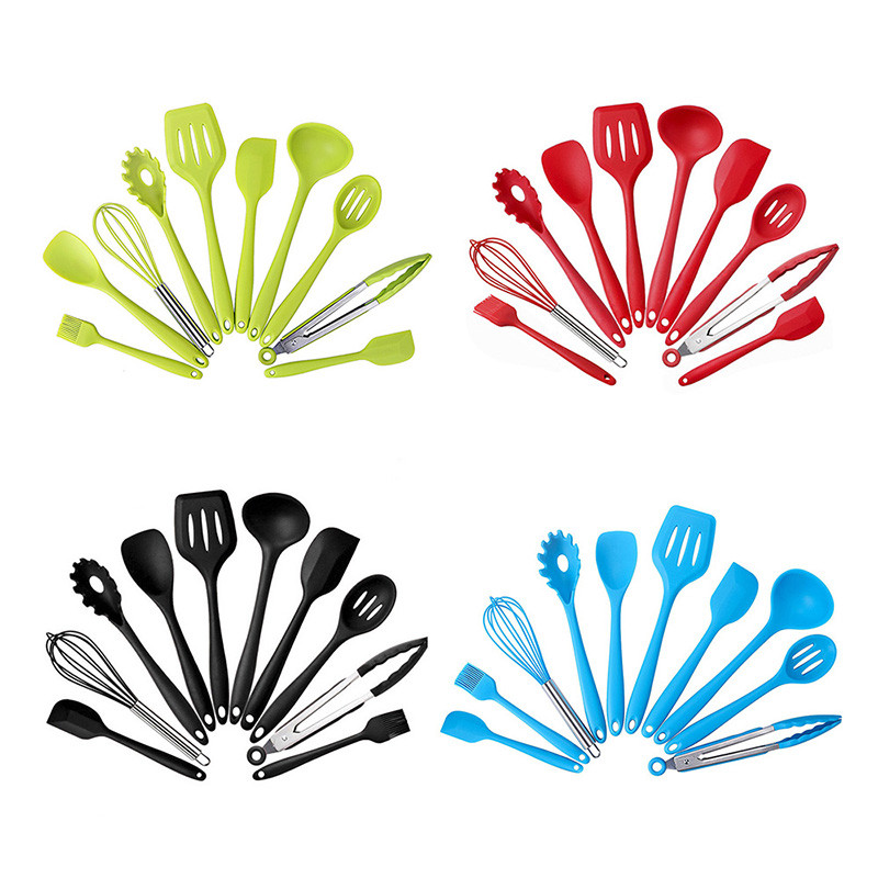 10pcs/set Silicone Cooking Utensils Non-Stick Pan Baking Tools Kitchenware Slotted Turner Spatula Spoon Food Tongs Kitchen Kit