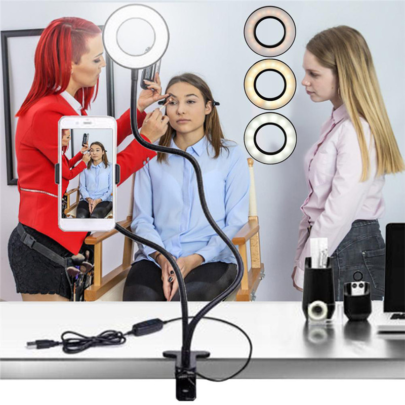 LED Phone Selfie Ring Light with Holder Stand USB Clip Fill Light Live Streaming Makeup Beauty Lamp Video Photography Light