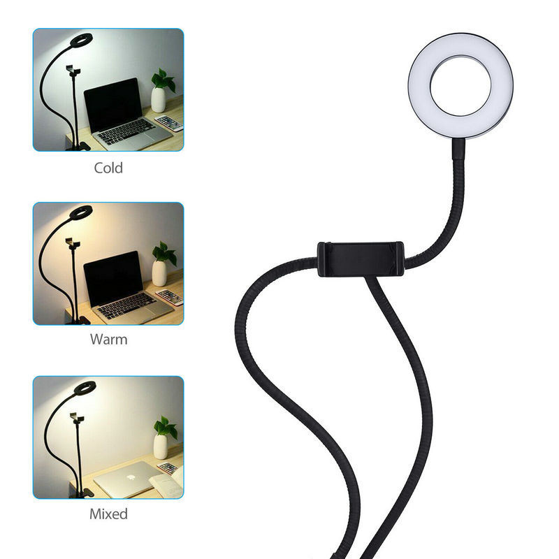 LED Phone Selfie Ring Light with Holder Stand USB Clip Fill Light Live Streaming Makeup Beauty Lamp Video Photography Light