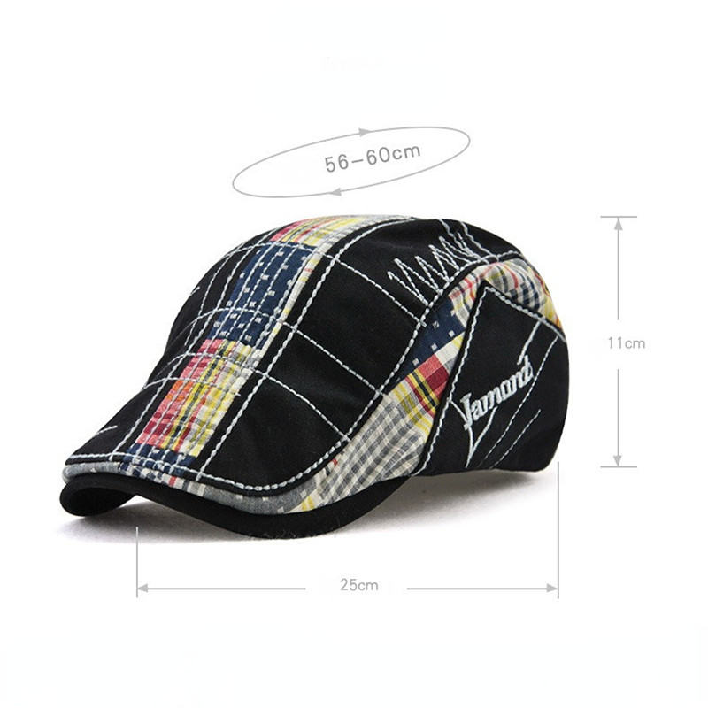 Unisex Vintage Cotton Adjustable Plaid Fabric Stitching Hat Embroidered Beret Cap Beret Hats For Men Women Flat Newsboy Caps