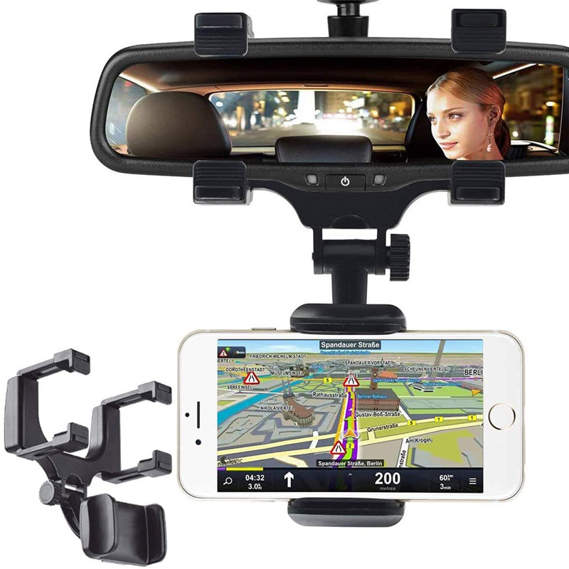 360 Rotatable Car Rearview Mirror Phone Holder Navigation Bracket Adjustable Telescopic Mobile Phone Stand Mount Universal