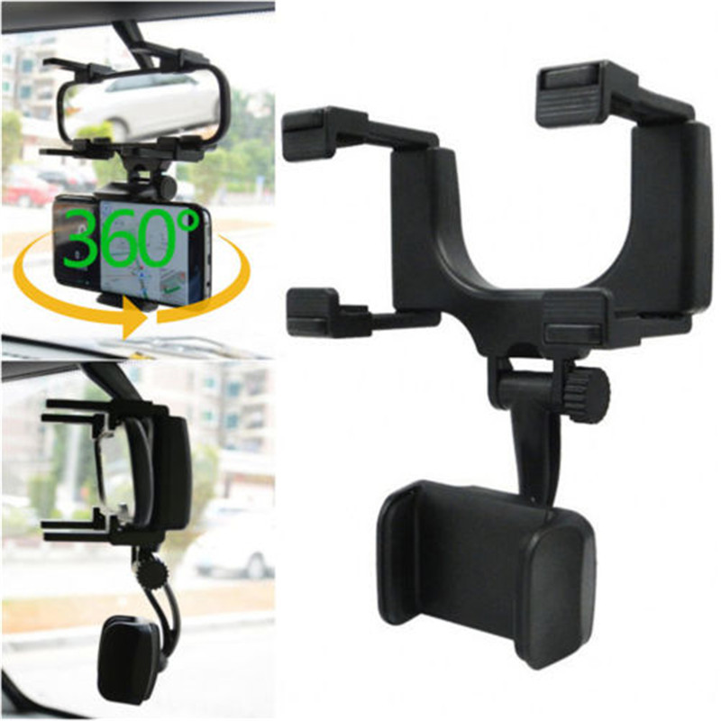 360 Rotatable Car Rearview Mirror Phone Holder Navigation Bracket Adjustable Telescopic Mobile Phone Stand Mount Universal