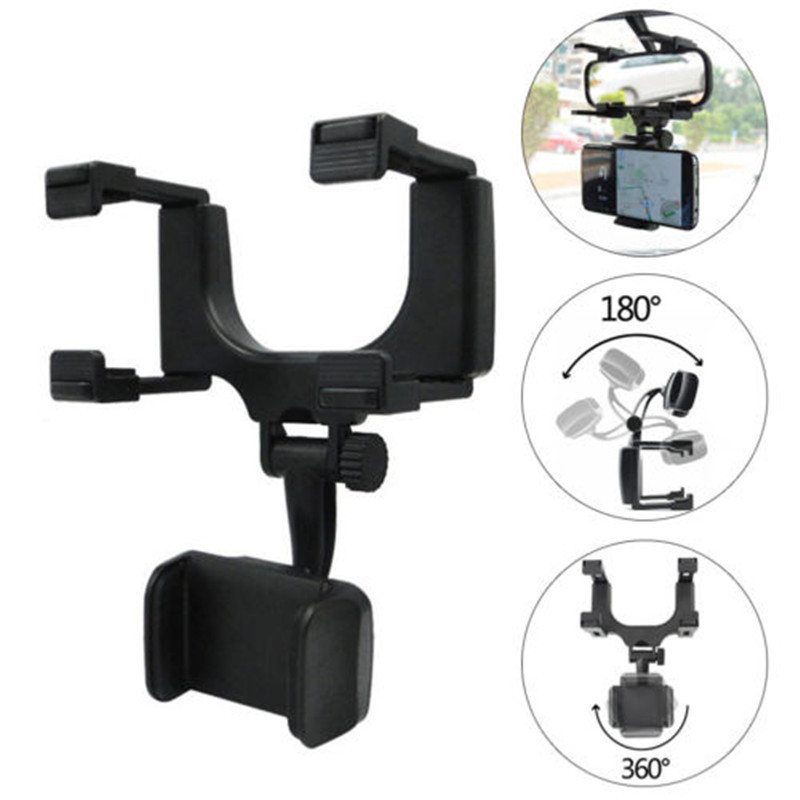 360 Rotatable Car Rearview Mirror Phone Holder Navigation Bracket Adjustable Telescopic Mobile Phone Stand Mount Universal