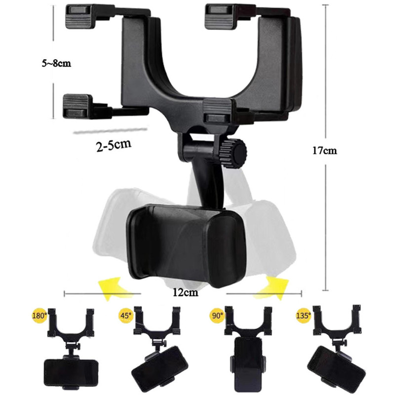 360 Rotatable Car Rearview Mirror Phone Holder Navigation Bracket Adjustable Telescopic Mobile Phone Stand Mount Universal