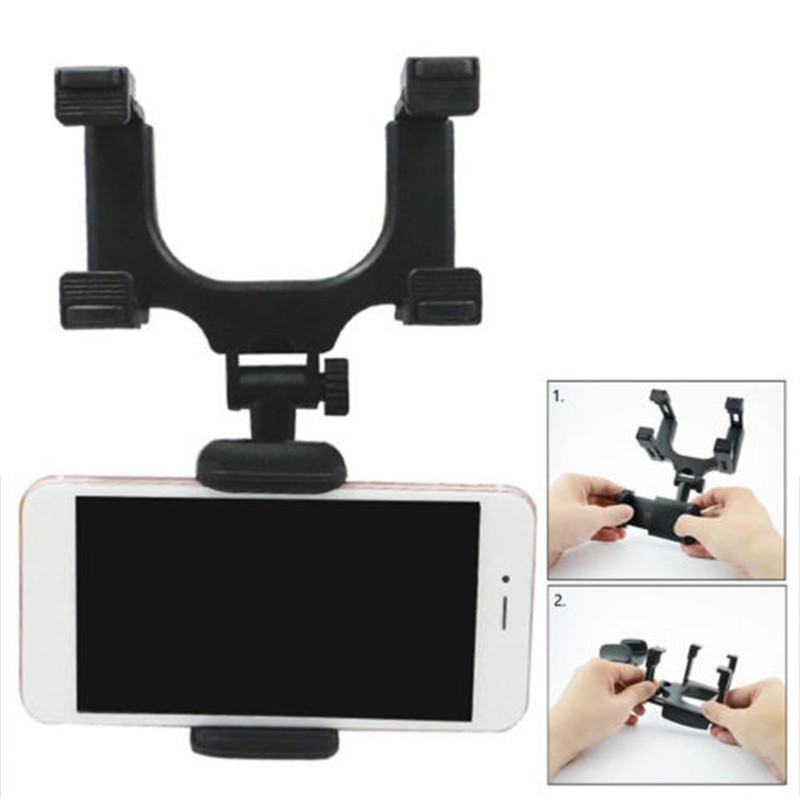 360 Rotatable Car Rearview Mirror Phone Holder Navigation Bracket Adjustable Telescopic Mobile Phone Stand Mount Universal