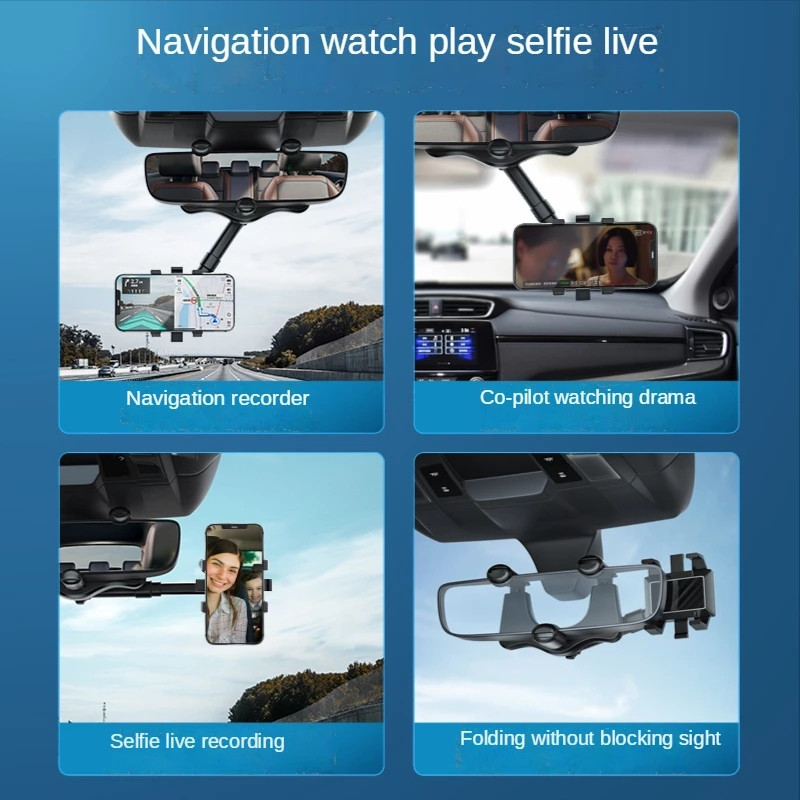 360° Rotating  Rearview Mirror Phone Holder  For Car Mount Phone and GPS Holder Universal Adjustable Telescopic Car Phone Stand