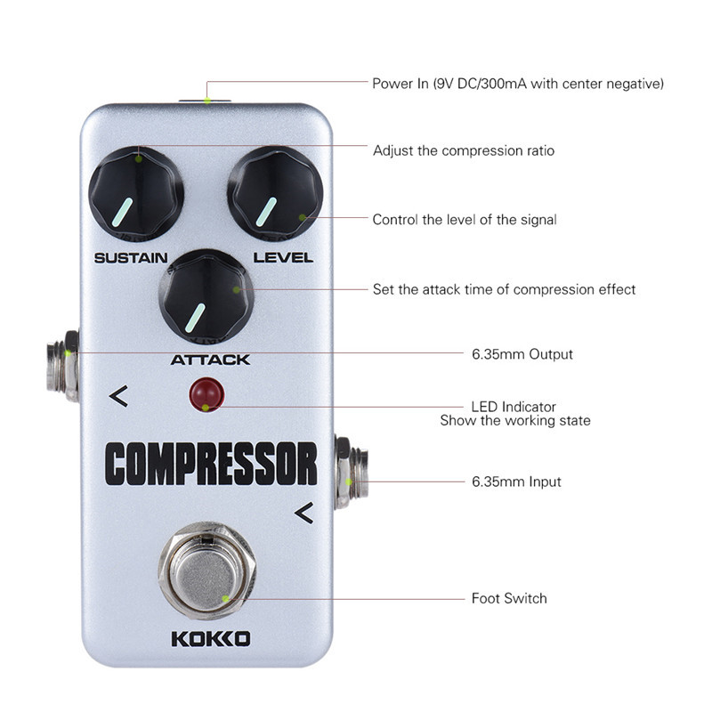 KOKKO Portable Mini Guitar Effect Pedal Compressor Booster Distortion Overdrive Guitar Accessories for Electric Guitars and Bass