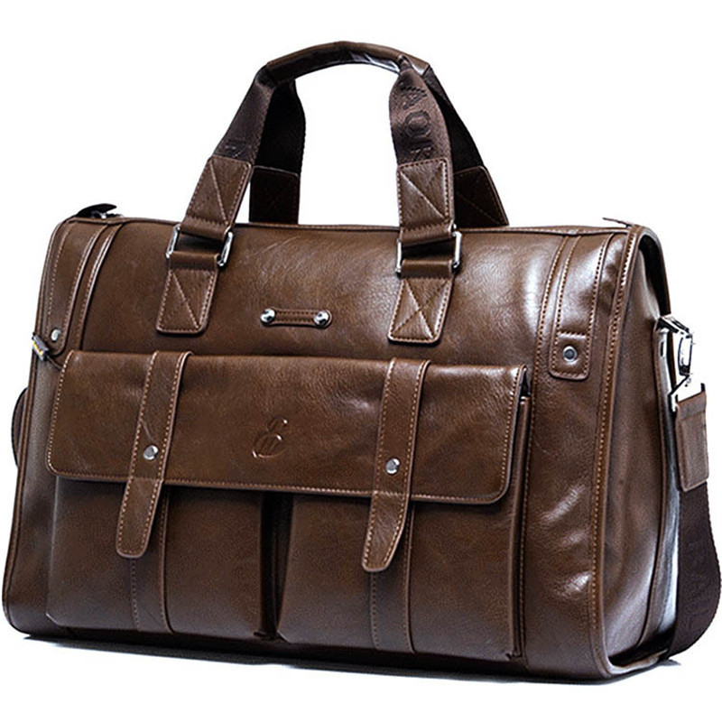 Vintage Men Leather Briefcase Large Capacity Laptop Bag Handbags  Business Messenger Shoulder Bags Travel Office Handbag