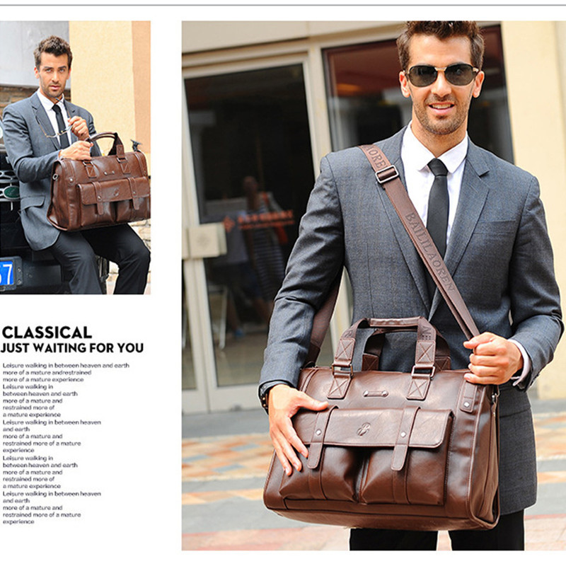 Vintage Men Leather Briefcase Large Capacity Laptop Bag Handbags  Business Messenger Shoulder Bags Travel Office Handbag