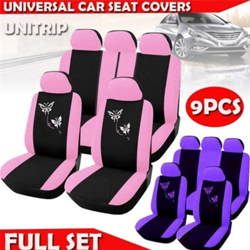 Universial 5 Seat Automobile Car Seat Cover Protector Soft Fabric Embroidery 3D Butterfly Car Seat Cushion for Auto Cars SUV
