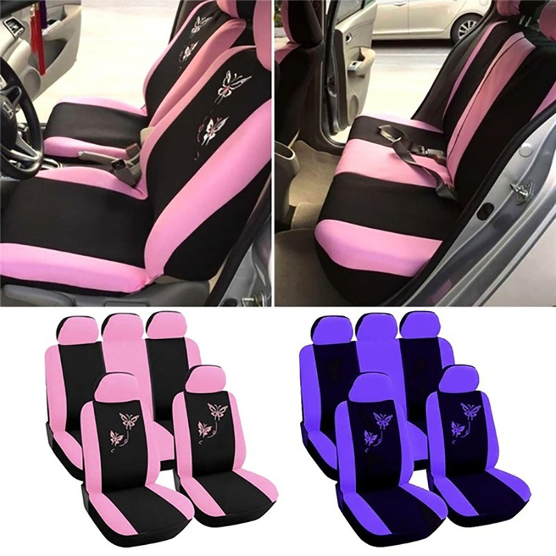 Universial 5 Seat Automobile Car Seat Cover Protector Soft Fabric Embroidery 3D Butterfly Car Seat Cushion for Auto Cars SUV