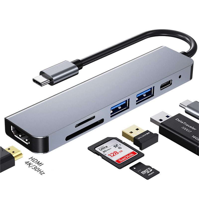 6 in 1 USB 3.0 Type-C Hub To HDMI Multi Splitter Adapter 4K Thunderbolt 3 USB C Hub with TF SD Reader Slot PD for MacBook Pro PC