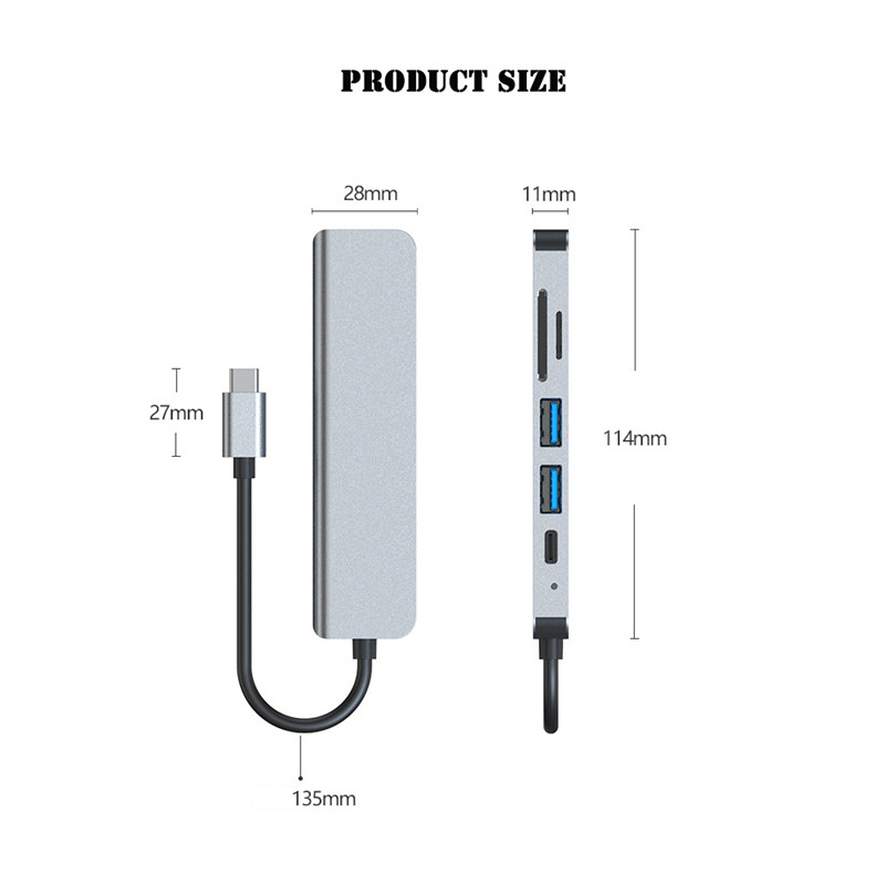 6 in 1 USB 3.0 Type-C Hub To HDMI Multi Splitter Adapter 4K Thunderbolt 3 USB C Hub with TF SD Reader Slot PD for MacBook Pro PC