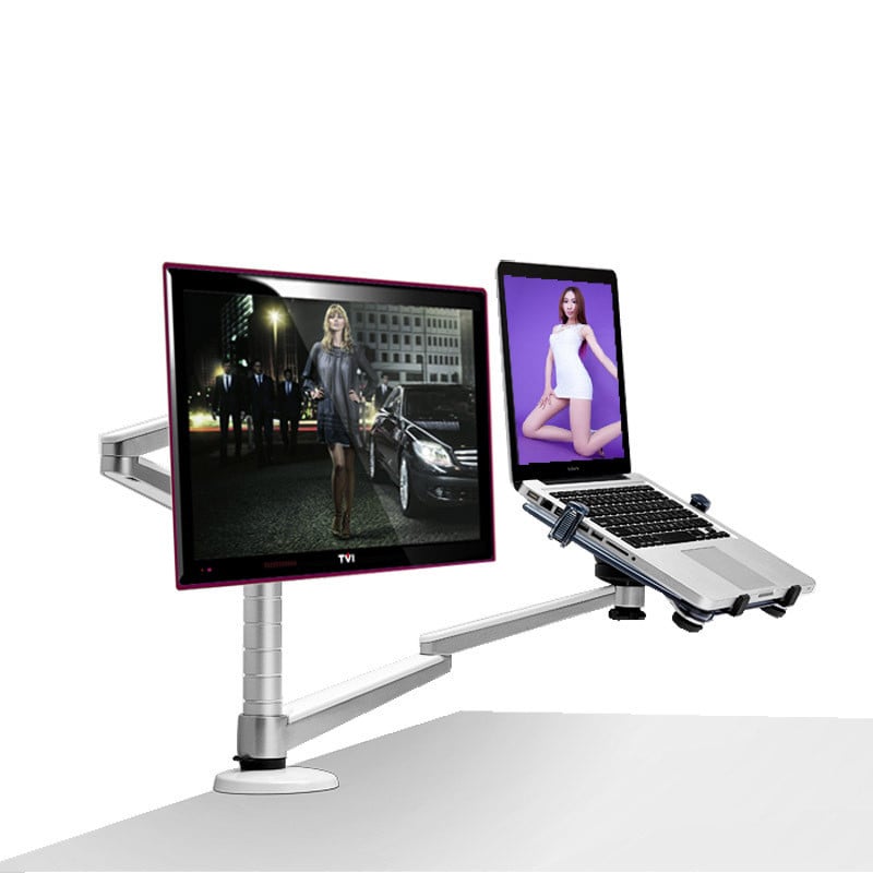 Multimedia Desktop Dual Arm 27inch LCD Monior Holder+ Laptop Holder Stand Table Full Motion Dual Monitor Mount Arm Stand