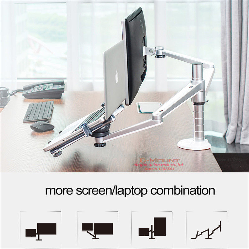 Multimedia Desktop Dual Arm 27inch LCD Monior Holder+ Laptop Holder Stand Table Full Motion Dual Monitor Mount Arm Stand