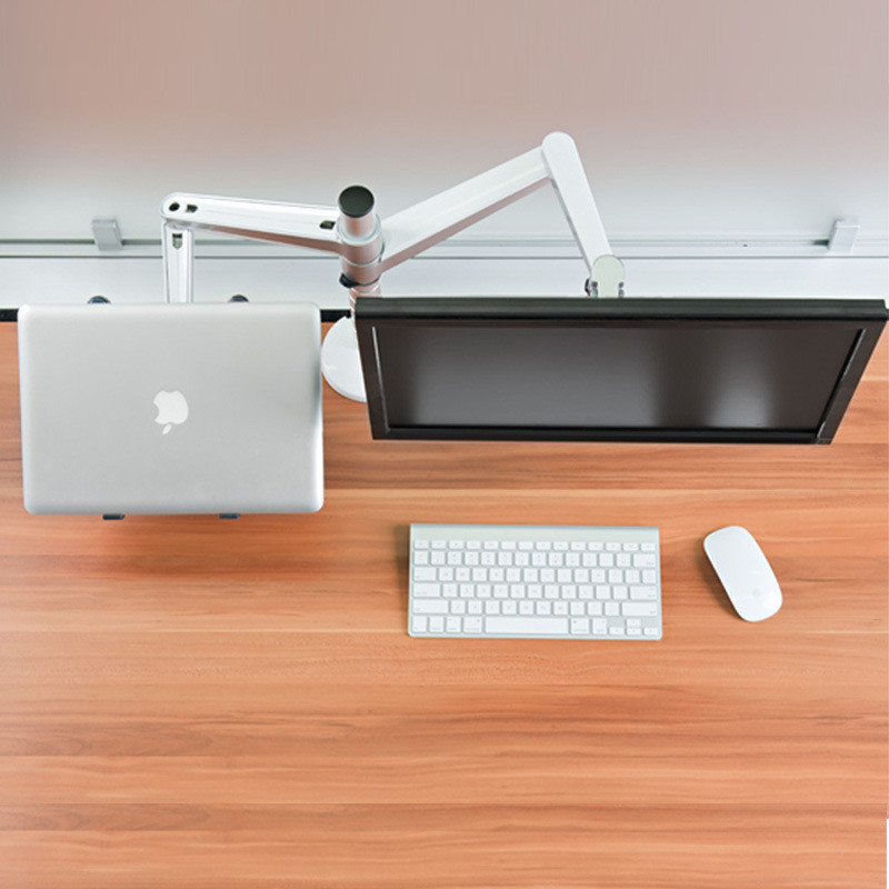 Multimedia Desktop Dual Arm 27inch LCD Monior Holder+ Laptop Holder Stand Table Full Motion Dual Monitor Mount Arm Stand