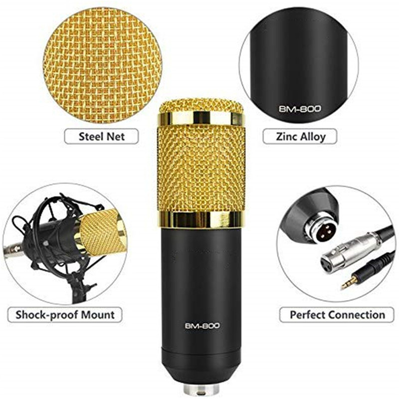 BM 800 Studio Microphone Wired Cardioid Mic For Sound Recording Professional Condenser Microphone for Computer Karaoke KTV