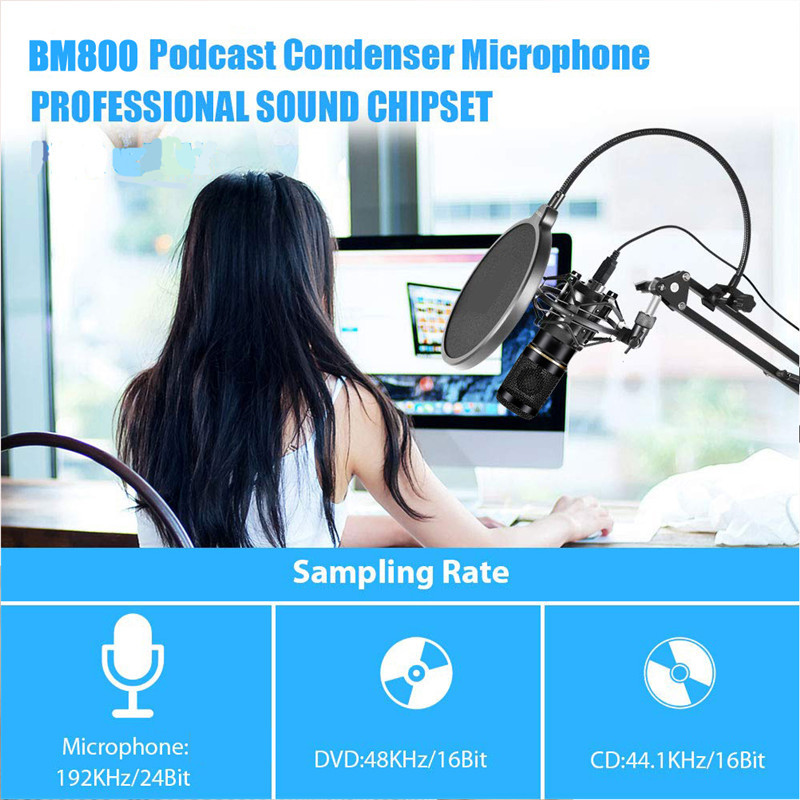 BM 800 Studio Microphone Wired Cardioid Mic For Sound Recording Professional Condenser Microphone for Computer Karaoke KTV
