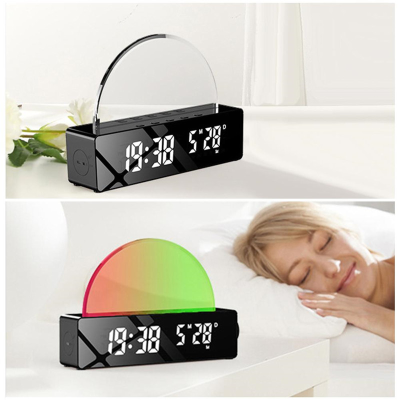 Sunrise Alarm Clock Simple Led Colourful Table Electronic Mute Alarm Clocks Bedroom Bedside Night Light Wake-up Alarm Clock