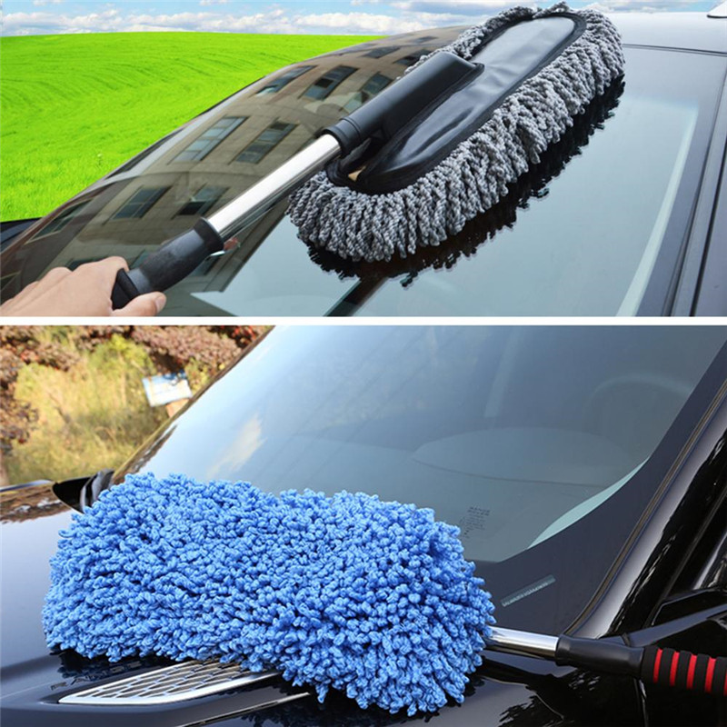 Universal Car Cleaning Brush Auto Window Duster Mop  Retractable Microfiber Stainless Steel Long Handle Dust Washable Car Washer