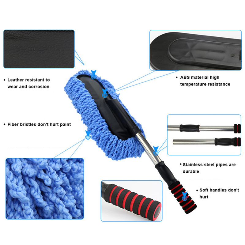 Universal Car Cleaning Brush Auto Window Duster Mop  Retractable Microfiber Stainless Steel Long Handle Dust Washable Car Washer