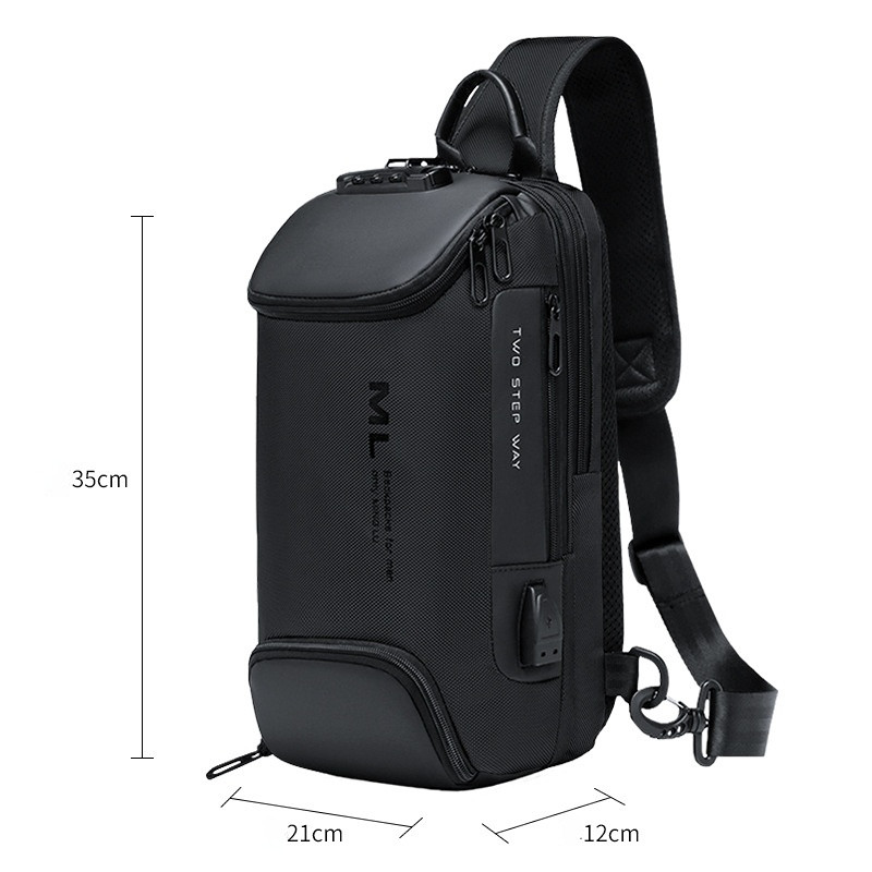 Oxford Password Men Chest Bag Shoulder Bag USB Charging Male Sling Crossbody Bag Waterproof Sports Travel Messenger Bags Purse
