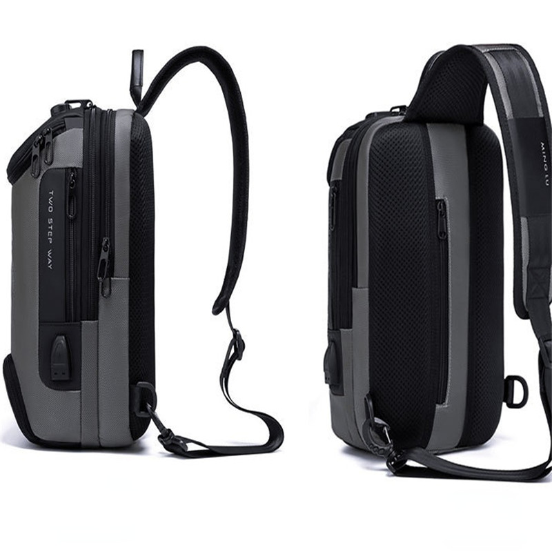 Oxford Password Men Chest Bag Shoulder Bag USB Charging Male Sling Crossbody Bag Waterproof Sports Travel Messenger Bags Purse