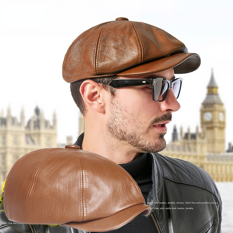 Fashion Leather Newsboy Hat Artist Painter PU Leather Female Octagonal Caps Spring Winter Casual Beret Cap Men Women Flat Hats