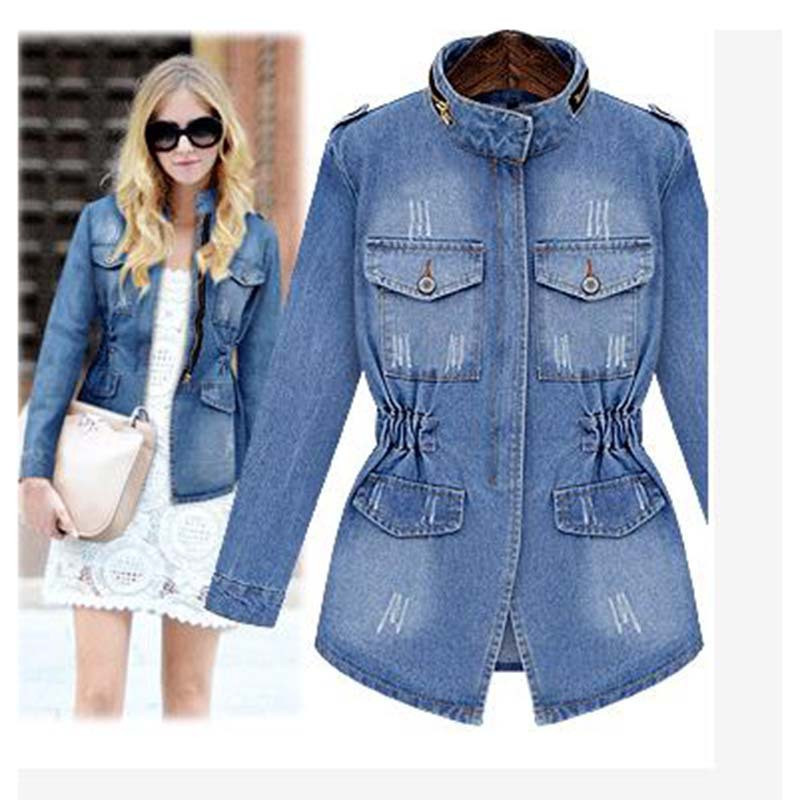 Plus Size Denim Jacket Women Casual Solid Casual Oversize Autumn Ladies Slim Jeans Coat Fashion Long Sleeve Outerwear Top