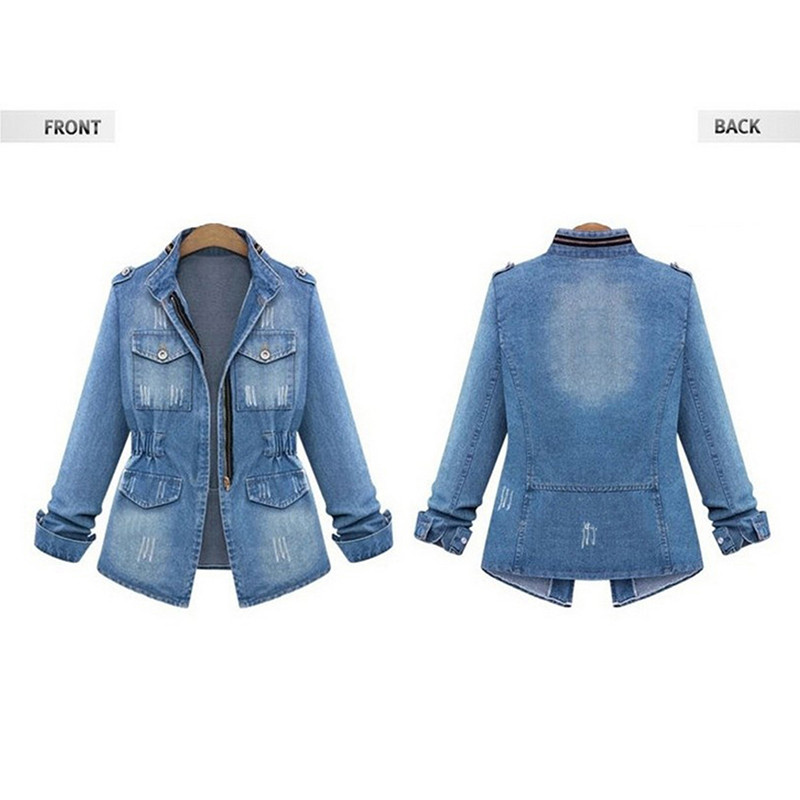 Plus Size Denim Jacket Women Casual Solid Casual Oversize Autumn Ladies Slim Jeans Coat Fashion Long Sleeve Outerwear Top