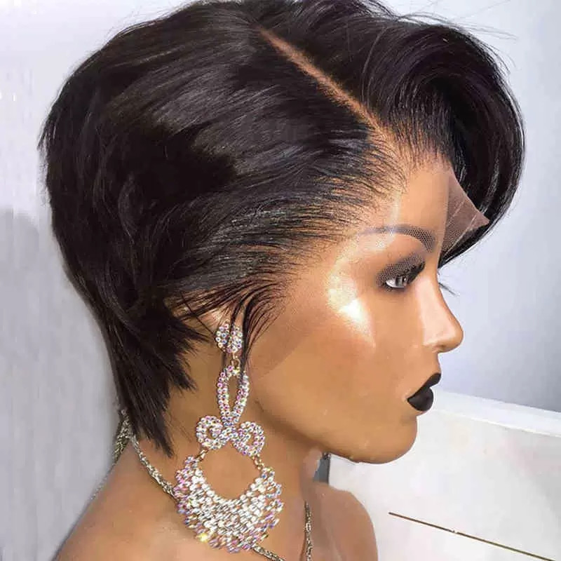 Pixie Cut Wig Transparent Lace Human Hair Wigs For Women Straight Short Bob Wig T Part Lace Wig Prepluck Brazilia Human Hair