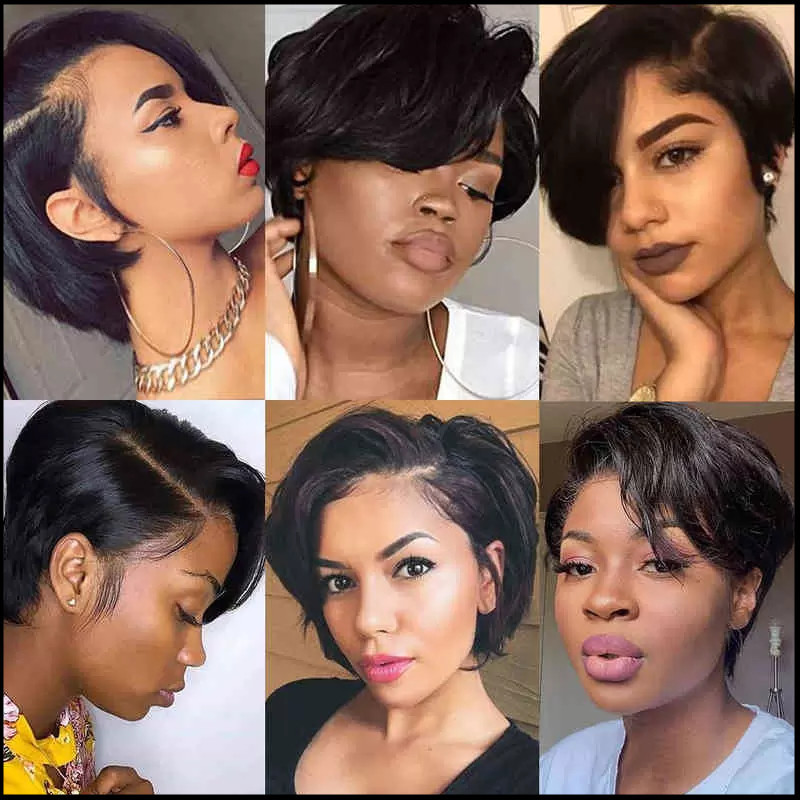 Pixie Cut Wig Transparent Lace Human Hair Wigs For Women Straight Short Bob Wig T Part Lace Wig Prepluck Brazilia Human Hair