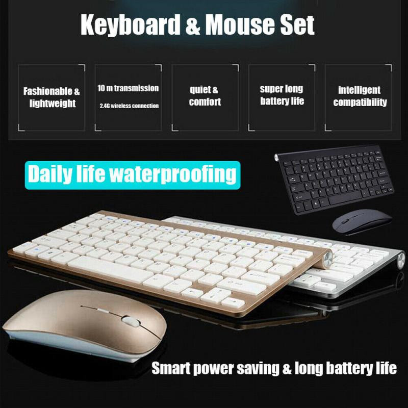 2.4G Wireless Silent Keyboard Mouse Set For Notebook Laptop Desktop PC  Smart TV Multimedia Mini Keyboard Mouse Combo Set