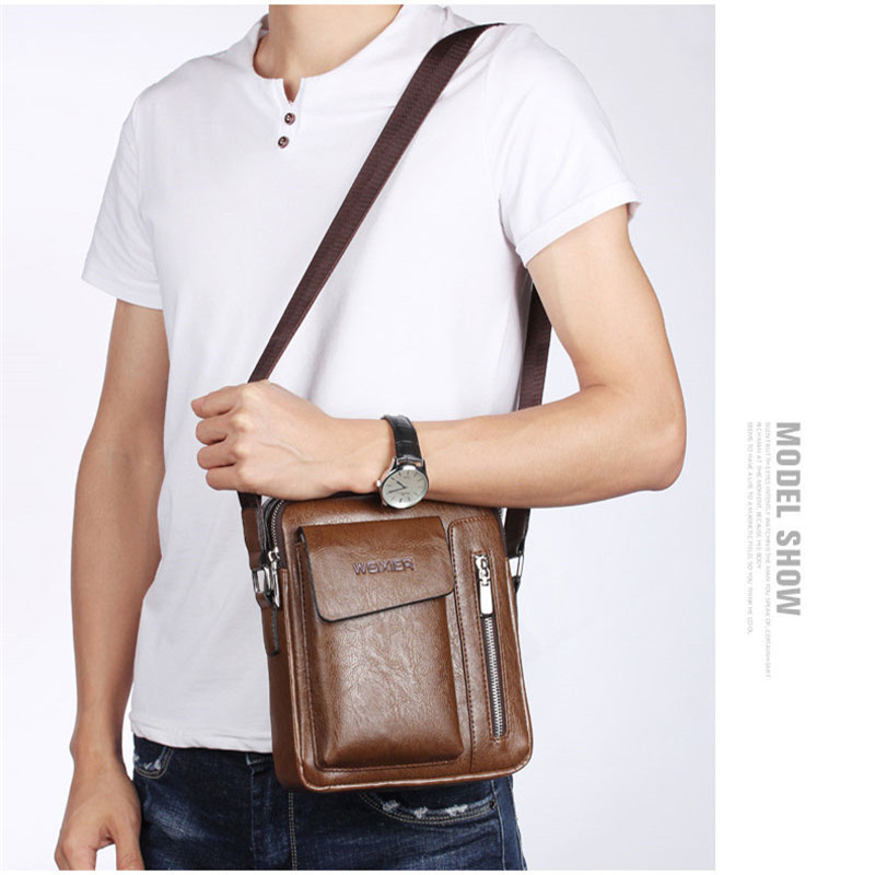 Fashion Men Shoulder Bag PU Leather Handbag Large Capacity Crossbody Bags Business Zipper Messenger Bags Male Tote Bag