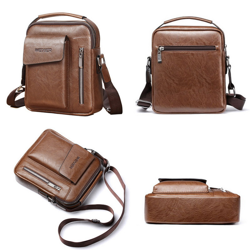 Fashion Men Shoulder Bag PU Leather Handbag Large Capacity Crossbody Bags Business Zipper Messenger Bags Male Tote Bag