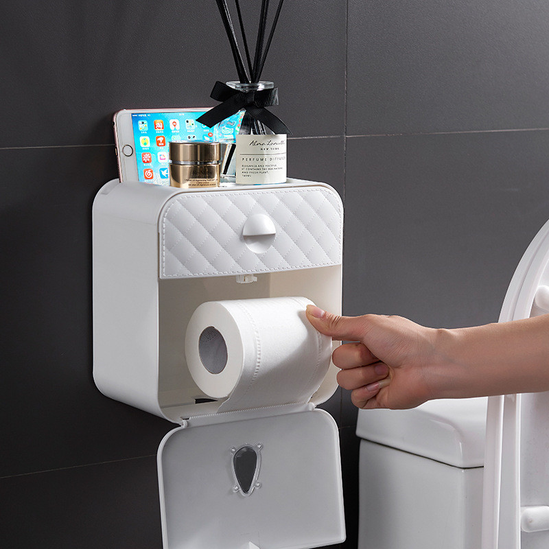 Toilet Paper Box Waterproof Wall Mount Toilet Paper Holder Shelf Toilet Tissue Box Bathroom Roll Paper Tube Storage Box Tray