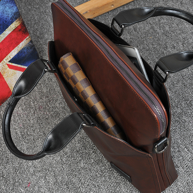 Luxury Office Briefcase Men PU Leather Tote Computer Laptop Bag Male Vintage Business Handbag Casual Large Shoulder Bags