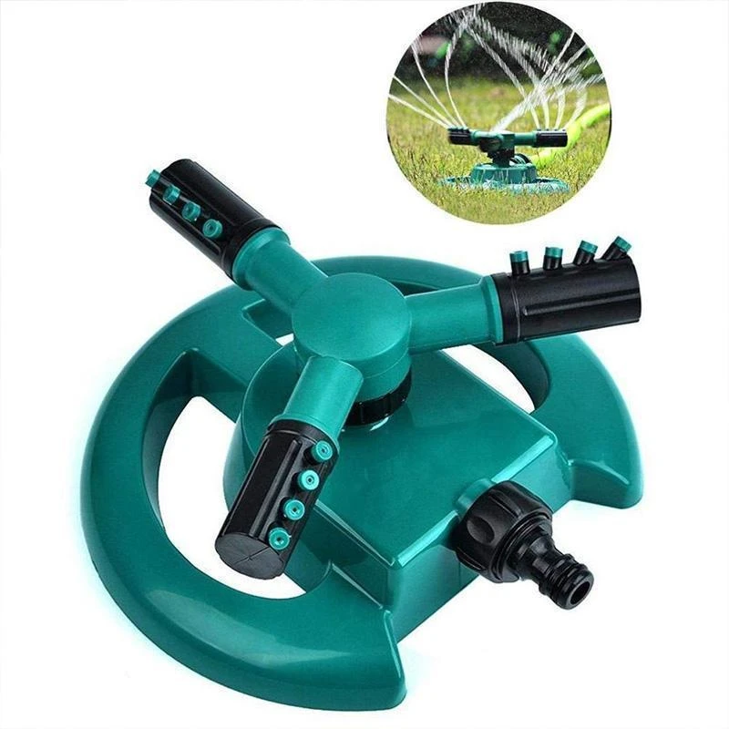 360 Degree Auto Rotating Garden Sprinklers Automatic Watering Grass Lawn Water Sprinkler 3 Arms Nozzles Garden Irrigation Tool