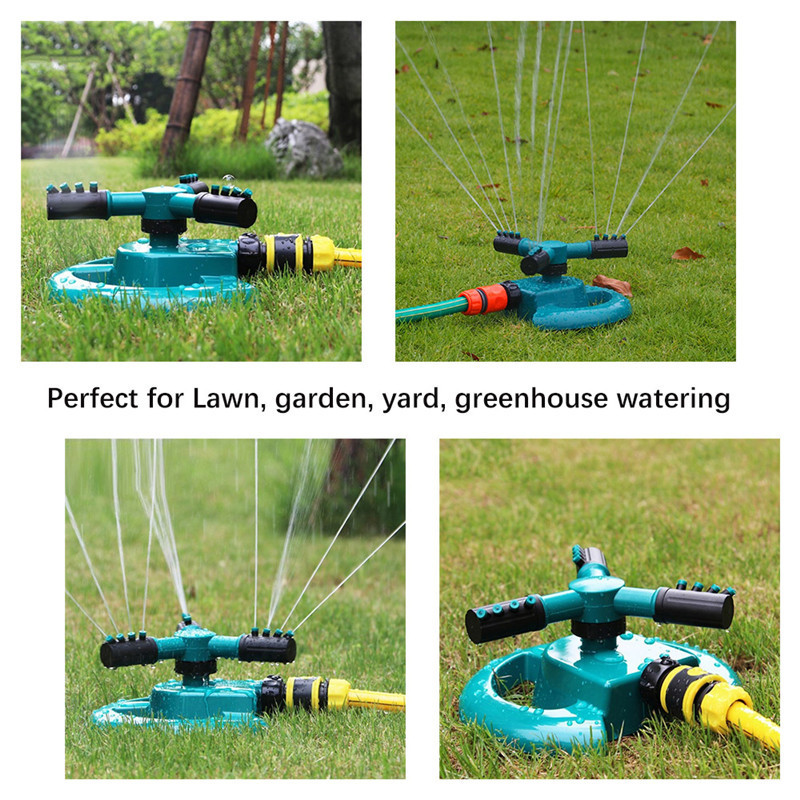 360 Degree Auto Rotating Garden Sprinklers Automatic Watering Grass Lawn Water Sprinkler 3 Arms Nozzles Garden Irrigation Tool