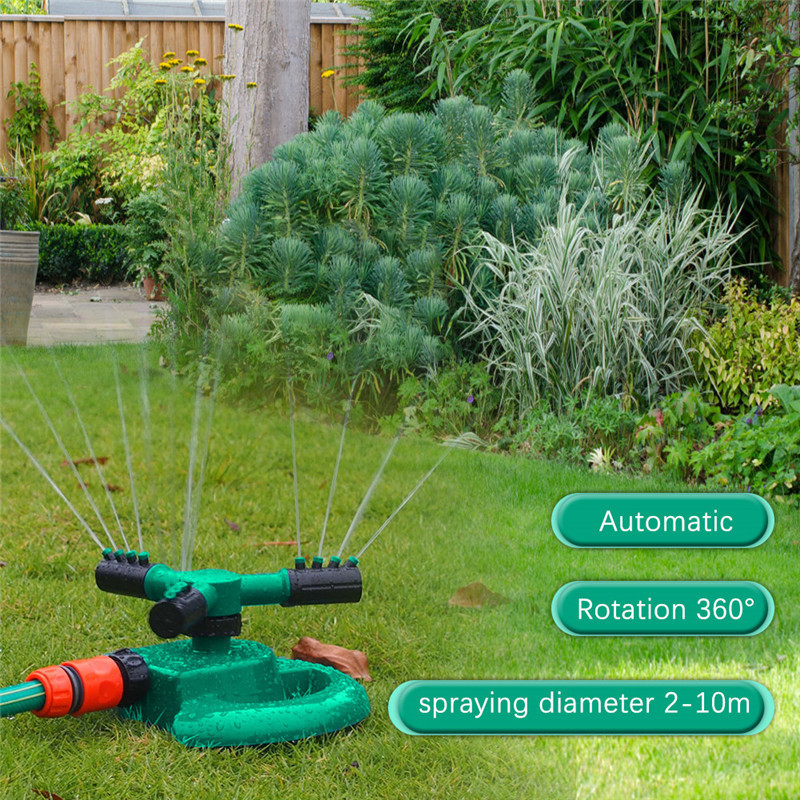 360 Degree Auto Rotating Garden Sprinklers Automatic Watering Grass Lawn Water Sprinkler 3 Arms Nozzles Garden Irrigation Tool
