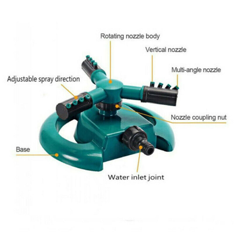 360 Degree Auto Rotating Garden Sprinklers Automatic Watering Grass Lawn Water Sprinkler 3 Arms Nozzles Garden Irrigation Tool