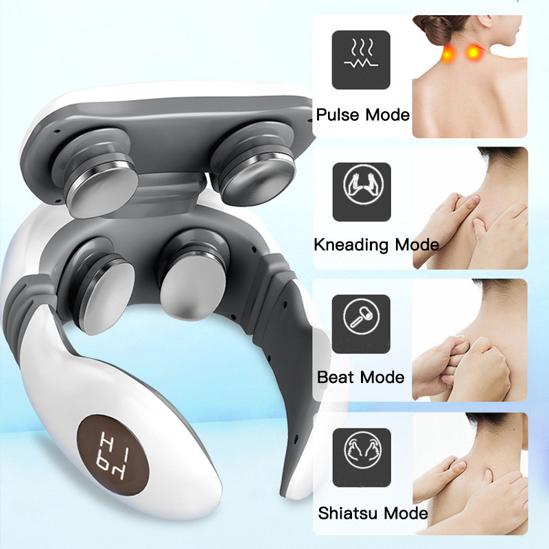 Vibration Neck Masssger Smart Electric Rechargeable Neck Massage Device Hot Compress Magnetic Pulse Voice Cervical Massager