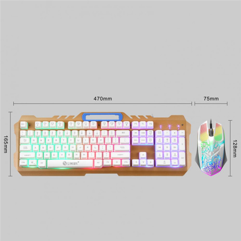 LED Backlit Wired Computer Keyboard and Mouse Set Ergonomic Keyboard with Phone Holder Gamer Keyboard Mice for Laptop PC