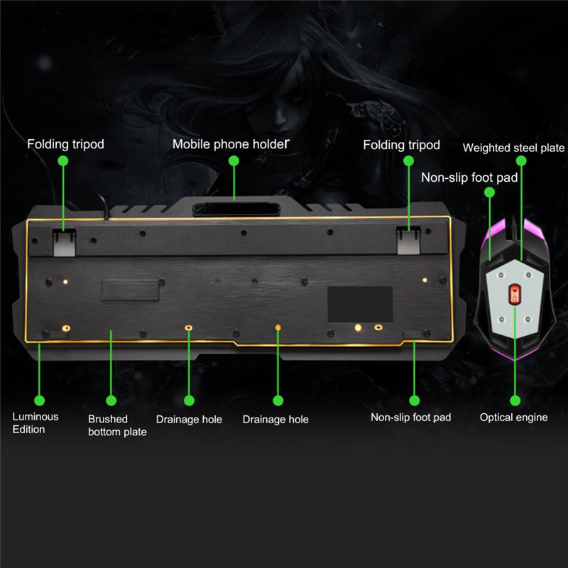 LED Backlit Wired Computer Keyboard and Mouse Set Ergonomic Keyboard with Phone Holder Gamer Keyboard Mice for Laptop PC