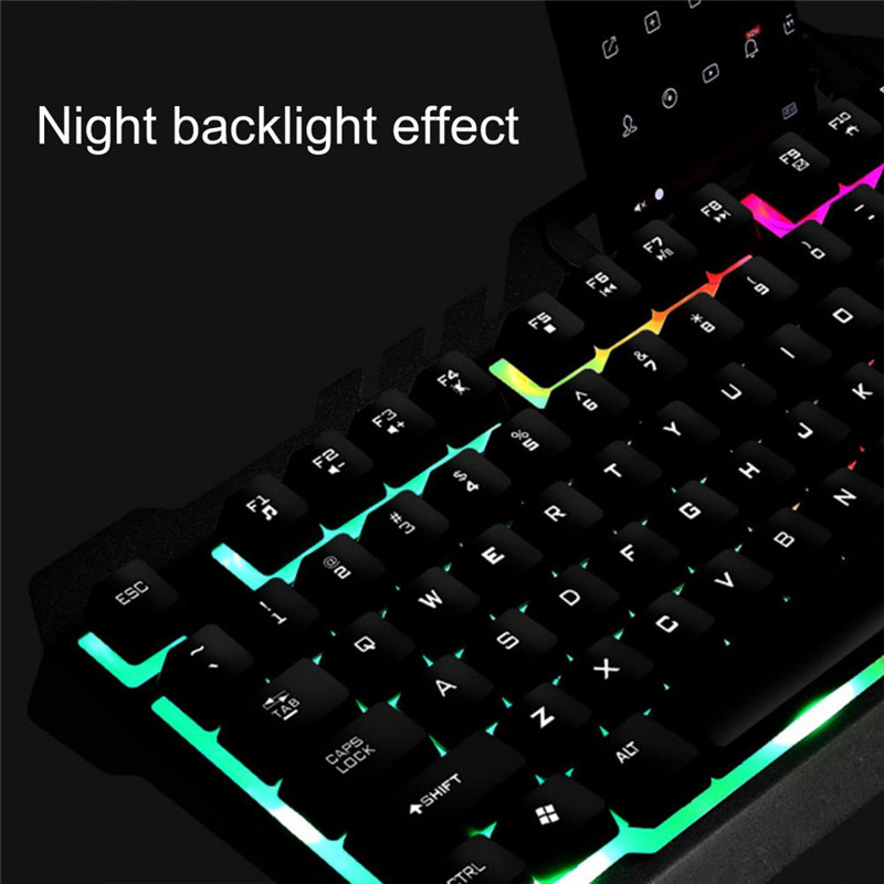 LED Backlit Wired Computer Keyboard and Mouse Set Ergonomic Keyboard with Phone Holder Gamer Keyboard Mice for Laptop PC